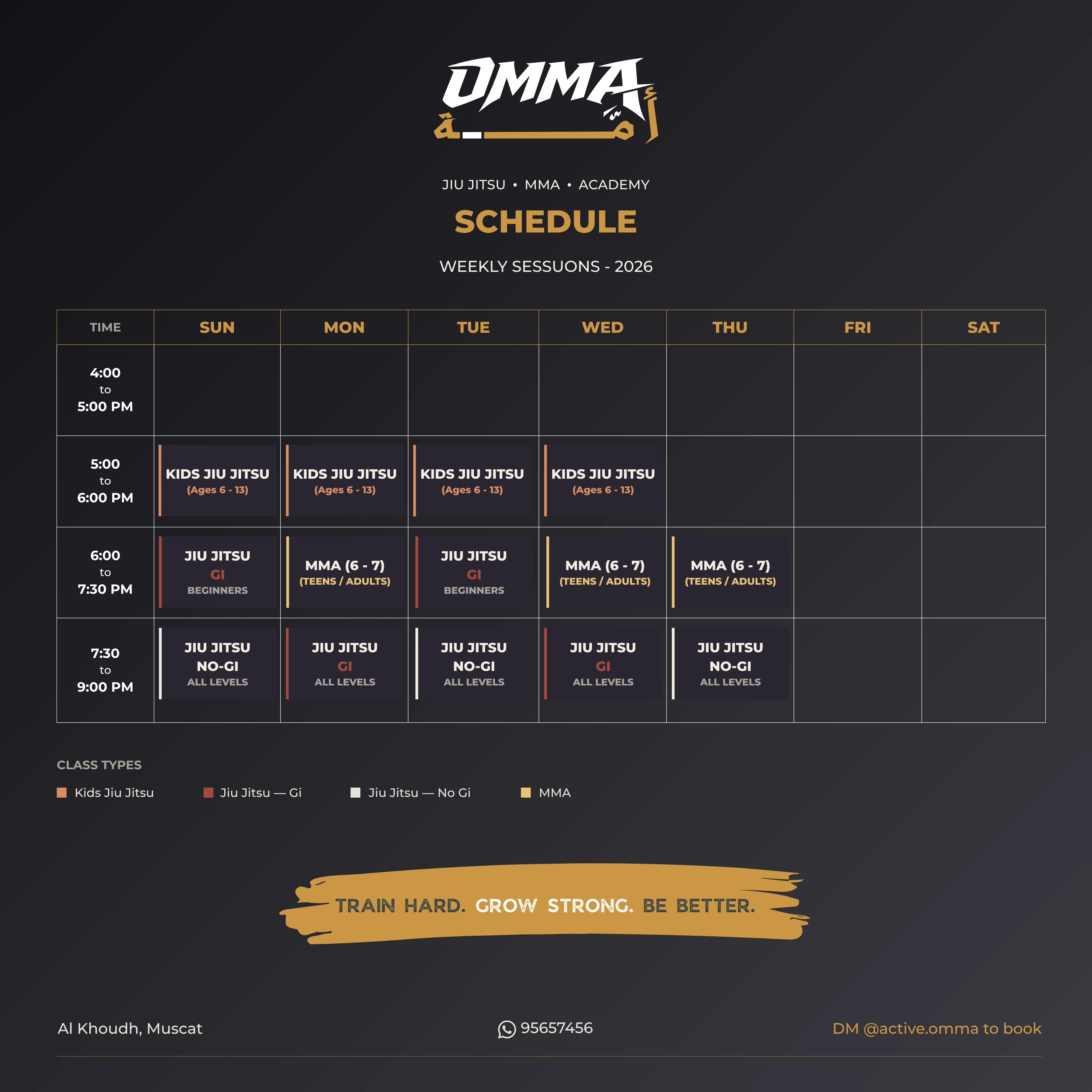 OMMA Weekly Class Schedule – BJJ, MMA, Self-Defense & Youth Sessions